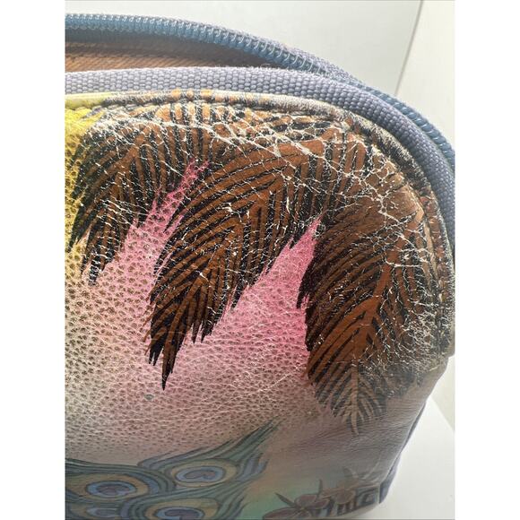 Biacci Leather Peacock Design Crossbody Purse - Picture 4 of 11